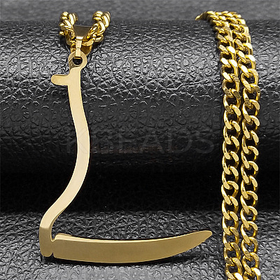 201 Stainless Steel Grim Reape Scythe Pendant Necklaces NJEW-H065-22G-1