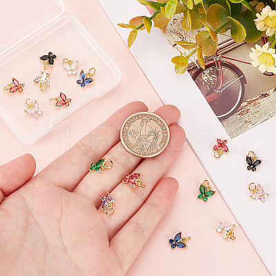 16Pcs 8 Colors Rack Plating Brass Inlaid Cubic Zirconia Charms KK-DC0001-82-1