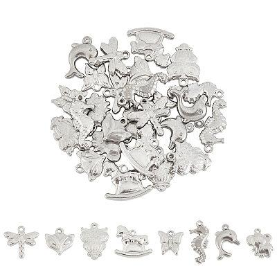 32Pcs 8 Styles 304 Stainless Steel Charms STAS-UN0021-53P-1
