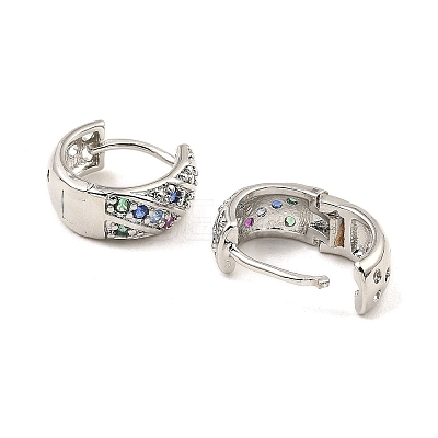 Brass with Colorful Cubic Zirconia Thick Hoop Earrings EJEW-D078-28P-1