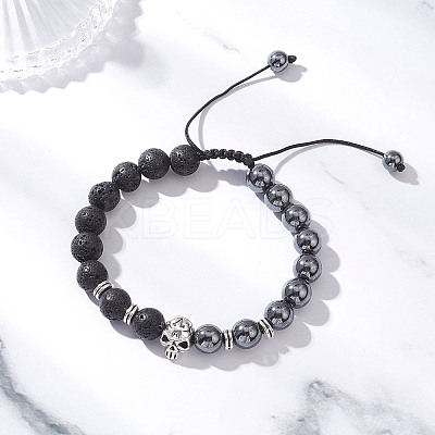 Non-Magnetic Synthetic Hematite & Natural Lava Rock Beads Braided Bead Bracelets BJEW-JB12611-03-1