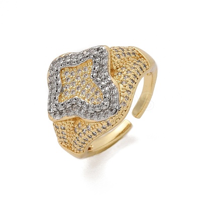 Brass Micro Pave Clear Cubic Zirconia Cuff Rings for Women RJEW-U041-03G-1