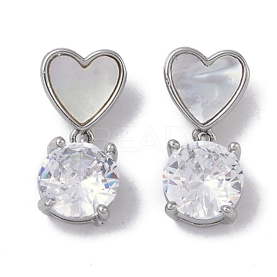 Brass & Shell & Clear Cubic Zirconia Pendants KK-G497-13P-1