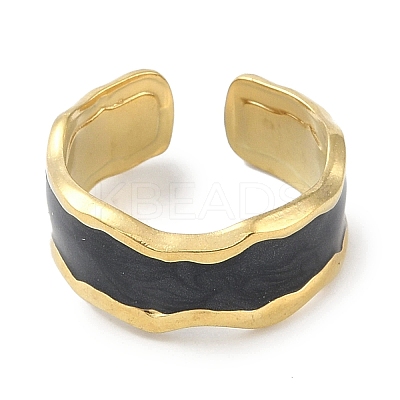 Ion Plating(IP) 304 Stainless Steel Enamel Cuff Finger Rings RJEW-L107-051G-02-1