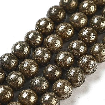 Natural Gold Pyrite Smooth Round Beads Strands G-F197-10-6mm-1