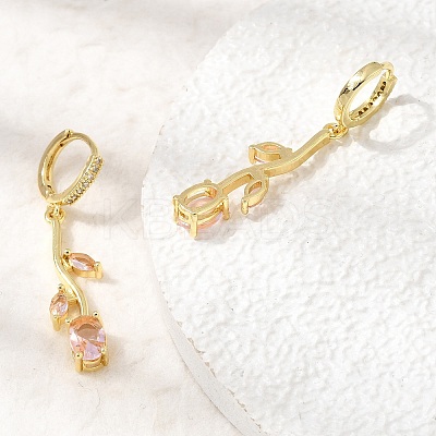 Brass Micro Pave Cubic Zirconia Hoop Earrings CU-CBA108A-14G-06-1