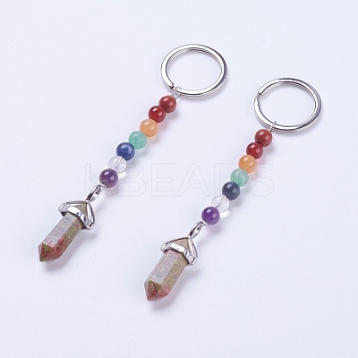 Natural/Synthetic Gemstone Chakra Pointed Keychain KEYC-P040-D-1