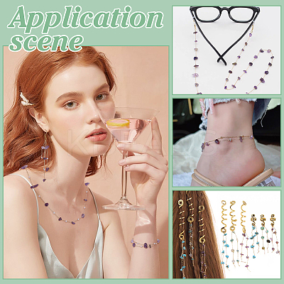 DIY Handmade Brass & Natural Amethyst Chips Beaded Chains Necklaces/Bracelets Making Kits DIY-FG0006-70A-1