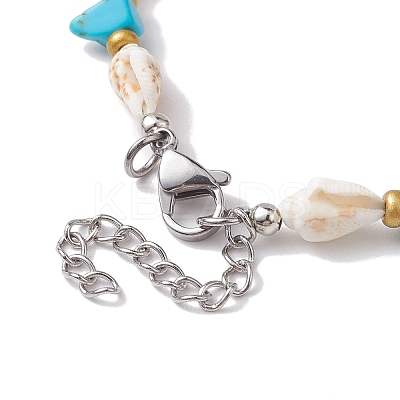 Synthetic Turquoise Chips & Natural Trumpet Shell Beaded Anklets AJEW-AN00585-1