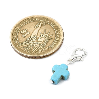 Dyed Synthetic Turquoise Cross Pendant Decoration HJEW-JM02634-1