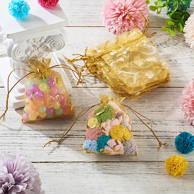 50Pcs Heart Printed Organza Bags OP-TADJ0001-01K-1