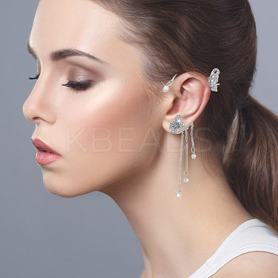 2 Pairs 2 Colors Crystal Rhinestone Butterfly Cuff Earrings EJEW-HY0001-01-1