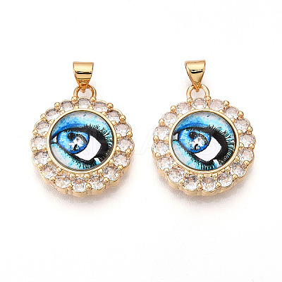 Brass Micro Pave Clear Cubic Zirconia Pendants for Women KK-T070-92A-04-1