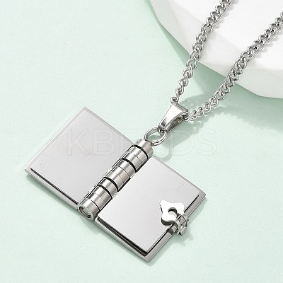 304 Stainless Steel Book Pendant Necklaces for Women NJEW-U037-01A-P-1