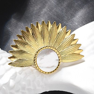 Flower 304 Stainless Steel White Shell Finger Rings for Women RJEW-G346-11G-02-1