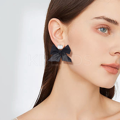 2 Pairs 2 Colors Alloy Dangle Stud Earrings with Cloth Bowknot Charms EJEW-FI0003-28-1