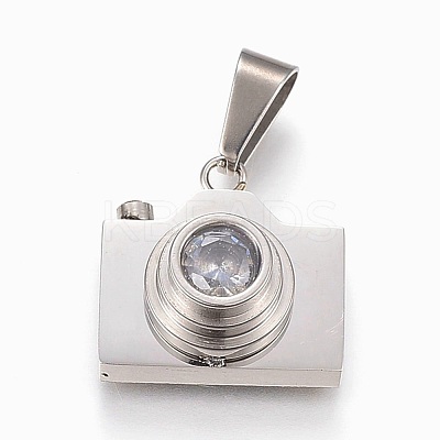 304 Stainless Steel Cubic Zirconia Pendants STAS-F168-34P-1