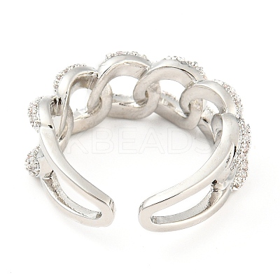 Curb Chains Shape Brass Open Cuff Rings with Cubic Zirconia RJEW-Q781-04P-1