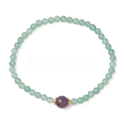 Natural Green Aventurine & Amethyst Round Beaded Stretch Bracelets for Women BJEW-JB11928-02-1