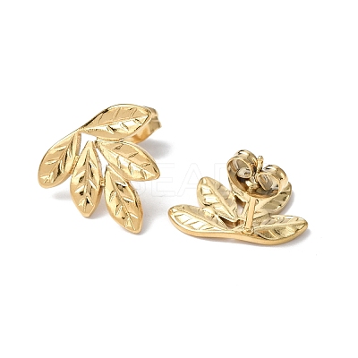 Ion Plating(IP) 304 Stainless Steel Leaf Stud Earrings for Women EJEW-F300-13G-1