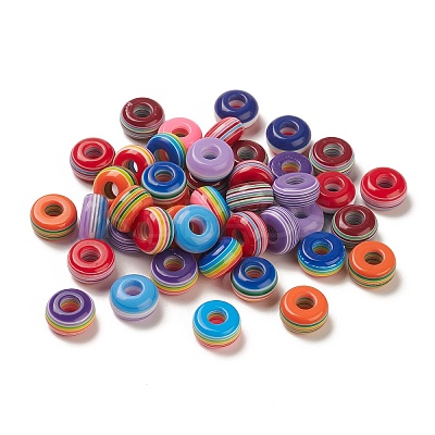 100Pcs Rainbow Striped Resin European Beads RESI-D051-01A-1