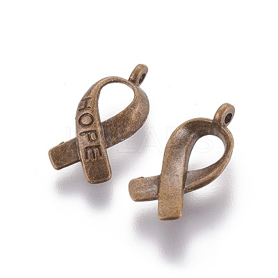 Breast Cancer Awareness Ribbon Carved Word Hope Tibetan Style Alloy Pendants LS-TIBEP-LF5104YKG-AB-LF-1