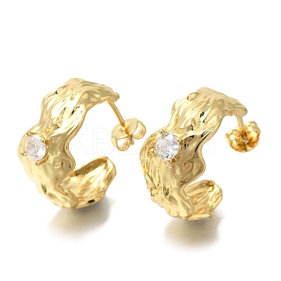 Rack Plating C-Shaped Brass Pave Clear Cubic Zirconia Stud Earrings EJEW-H016-40G-1