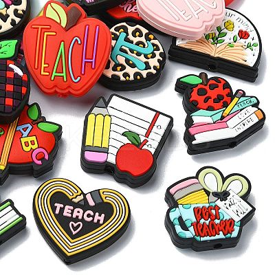 20Pcs 20 Styles Study/Teacher's Day Theme Food Grade Silicone Focal Beads SIL-CJ0001-41-1