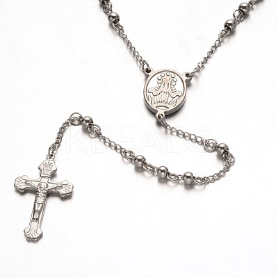 Tarnish Resistant 304 Stainless Steel Rosary Bead Necklaces NJEW-L353-54-1