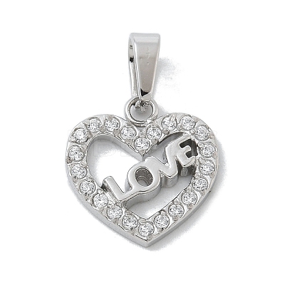 304 Stainless Steel Micro Pave Cubic Zirconia Pendants STAS-Z107-04P-10-1