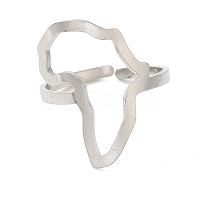 Non-Tarnish Hollow Africa Map 304 Stainless Steel Open Cuff Rings for Women RJEW-N048-03P-1