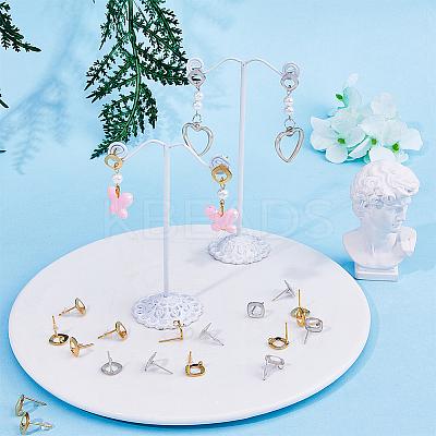 80Pcs 2 Colors 201 Stainless Steel Stud Earring Findings STAS-DC0011-33-1