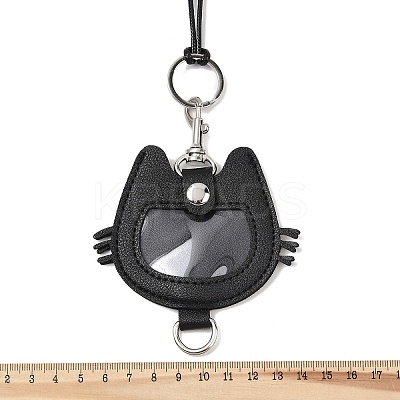Imitation Leather Cat Shaped Coin Pouch Pendant Black Waxed Cord Necklaces NJEW-Z099-01-1