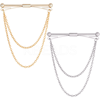 2Pcs 2 Colors Brass Hanging Chains Collar Pins Tie Clips AJEW-GF0007-55-1
