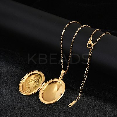 304 Stainless Steel Oval Locket Pendant Cable Chain Necklaces for Women NJEW-M050-04D-G-1