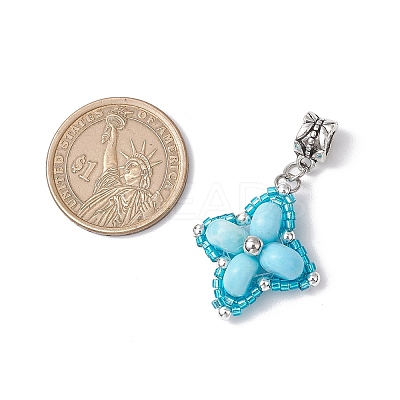 Dyed Synthetic Imperial Jasper & Glass Seed Beaded Star European Dangle Charms PALLOY-MZ00693-01-1