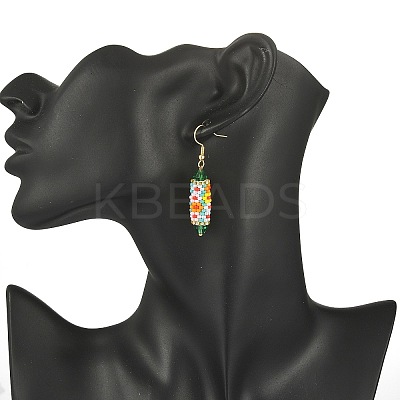 Glass Seed Braided Column Dangle Earrings EJEW-MZ00060-03-1