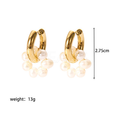 Stainless Steel Natural Pearl Round Hoop Earrings CN6183-4-1