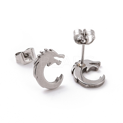Non-Tarnish 304 Stainless Steel Tiny Dragon Stud Earrings for Men Women LS-EJEW-G318-07P-1