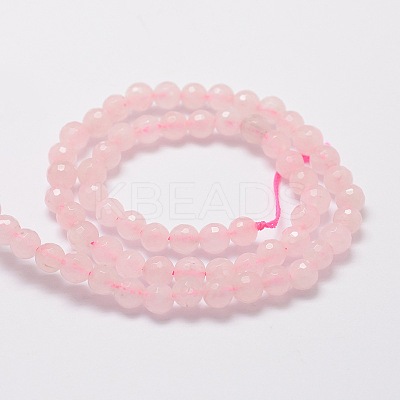 Faceted Round Natural Rose Quartz Bead Strands G-L437-12-8mm-1