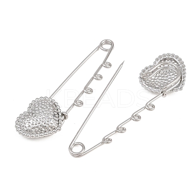 Hammered Heart 304 Stainless Steel Safety Pins Brooch Findings SA-CBA098D-15D-P04-1