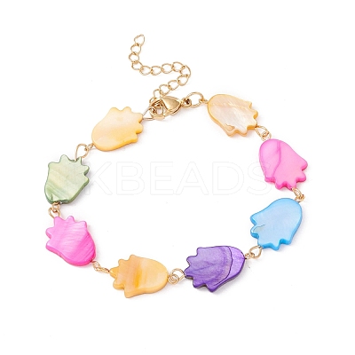 Natural Shell Tulip Link Chain Bracelet BJEW-C015-13G-1