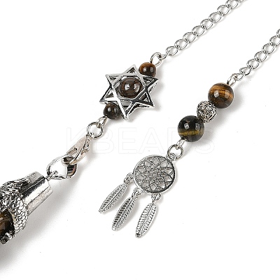 Natural Tiger Eye Cone Dowsing Pendulum Big Pointed Pendants AJEW-Z041-01G-AS-1