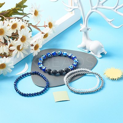 Evil Eye Handmade Lampwork Stretch Bracelets Set BJEW-JB06790-1