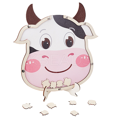 Cow Theme Wooden Baby Shower Guest Book for Birthday Party AJEW-WH0270-345-1
