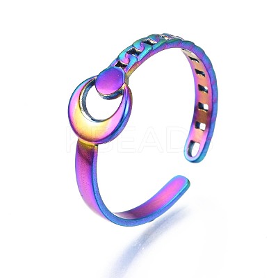 304 Stainless Steel Crescent Moon Cuff Ring RJEW-N038-056-1
