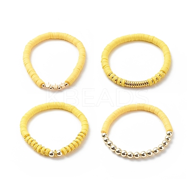4Pcs 4 Color Handmade Polymer Clay Disc Surfer Bracelets Set BJEW-JB08802-1