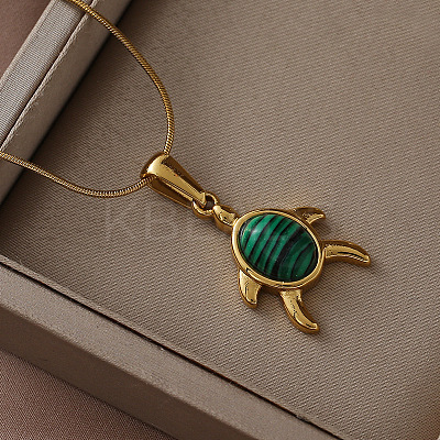 Ocean 310 Stainless Steel Green Enamel Turtle Pendant Necklaces for Women QG8556-1