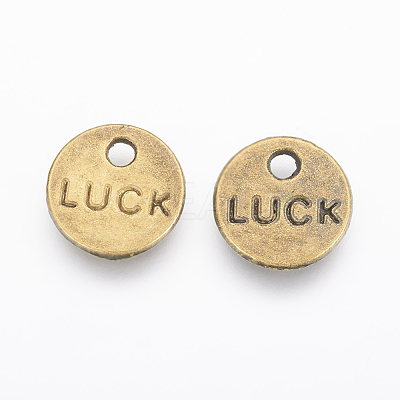 Flat Round Carved Word Luck Tibetan Style Message Charms X-TIBEP-A123975-AB-FF-1