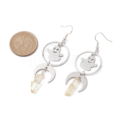 Natural Quartz Crystal & 201 Stainless Steel Dangle Earrings EJEW-TA00429-1